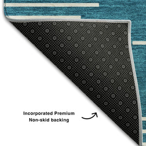 HomeRoots 9' X 12' Teal And Ivory Geometric Area Rug – Washable, UV-Resistant, Durable Design for High-Traffic Areas 679785