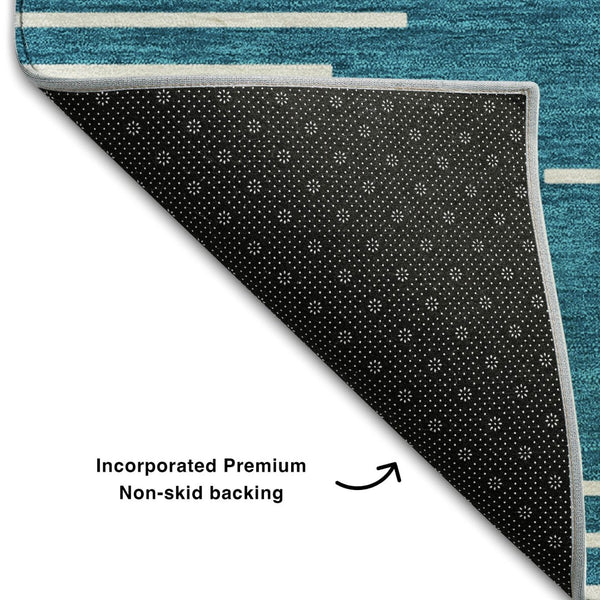 HomeRoots 9' X 12' Teal And Ivory Geometric Area Rug – Washable, UV-Resistant, Durable Design for High-Traffic Areas 679785