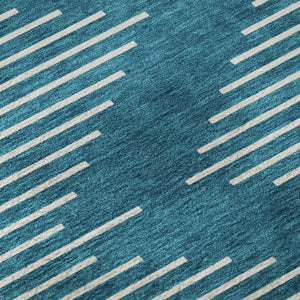 HomeRoots 9' X 12' Teal And Ivory Geometric Area Rug – Washable, UV-Resistant, Durable Design for High-Traffic Areas 679785