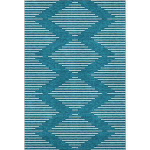 HomeRoots 9' X 12' Teal And Ivory Geometric Area Rug – Washable, UV-Resistant, Durable Design for High-Traffic Areas 679785