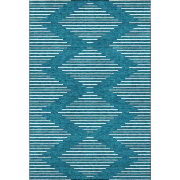 HomeRoots 9' X 12' Teal And Ivory Geometric Area Rug – Washable, UV-Resistant, Durable Design for High-Traffic Areas 679785