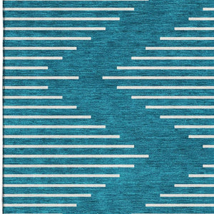 HomeRoots 10' X 14' Teal and Ivory Geometric Area Rug – Durable, Washable, UV-Protected for Busy Homes 679786