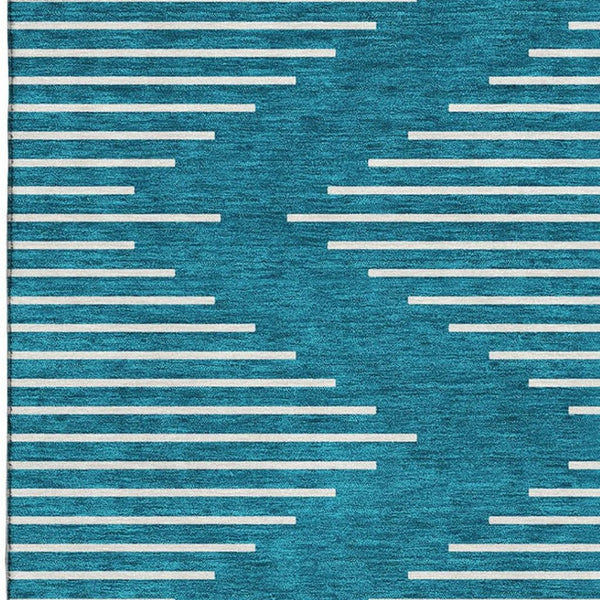 HomeRoots 10' X 14' Teal and Ivory Geometric Area Rug – Durable, Washable, UV-Protected for Busy Homes 679786