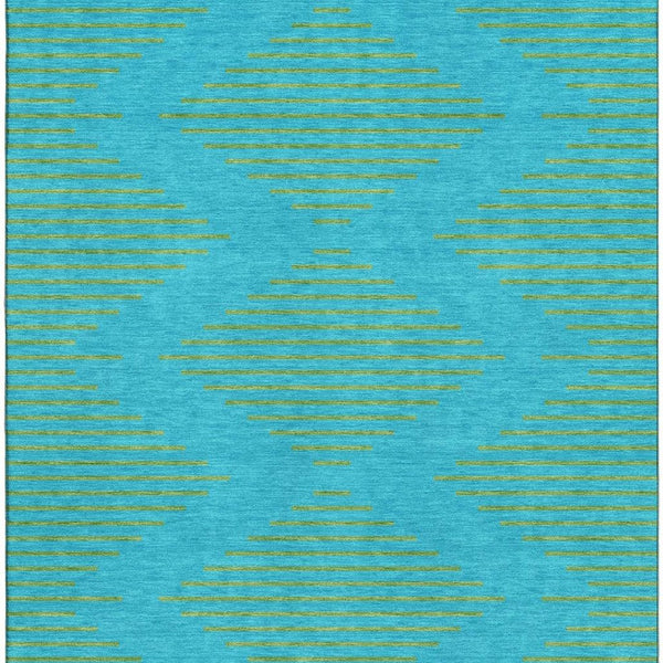 HomeRoots 5' X 8' Aqua & Lime Green Geometric Area Rug - Washable, UV Protected, Kid & Pet Friendly Design 679788