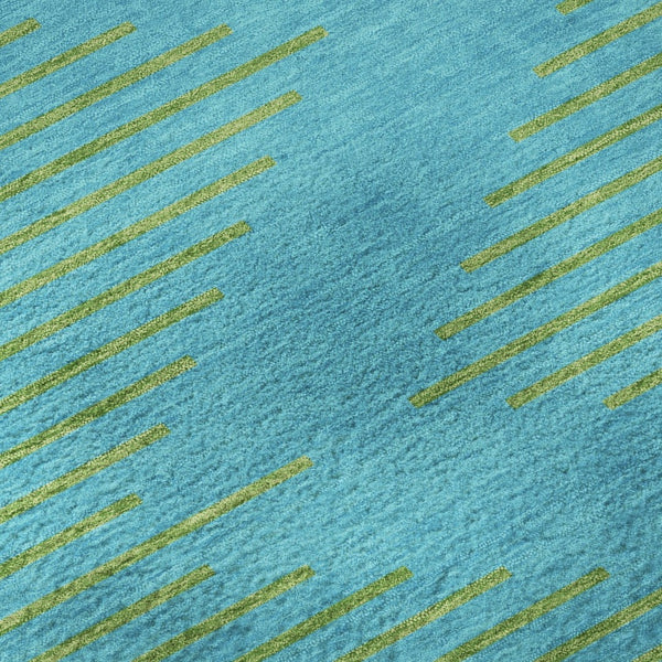 HomeRoots 8' Vibrant Aqua & Lime Green Geometric Round Rug with UV Protection – Durable & Stain-Resistant Design 679789