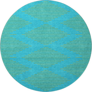 HomeRoots 8' Vibrant Aqua & Lime Green Geometric Round Rug with UV Protection – Durable & Stain-Resistant Design 679789