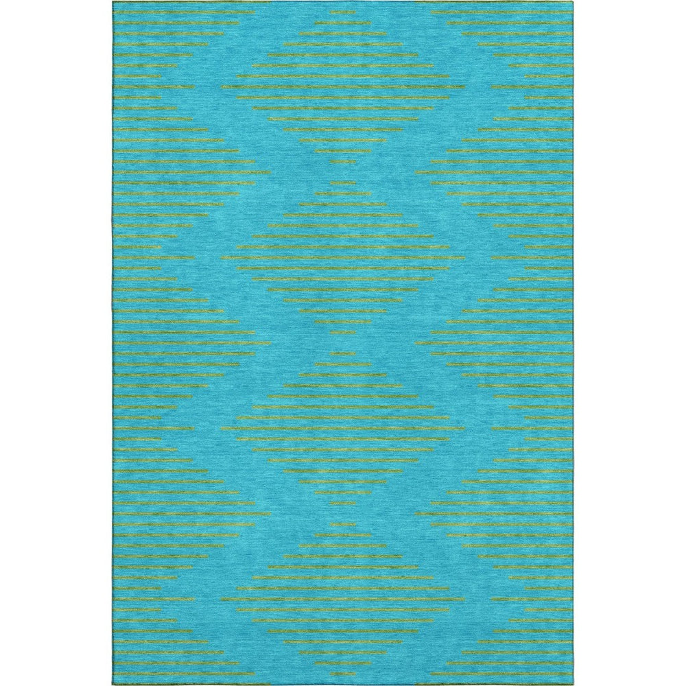 HomeRoots 9' X 12' Vibrant Aqua and Lime Green Geometric Washable Area Rug with UV Protection for Style & Durability 679791