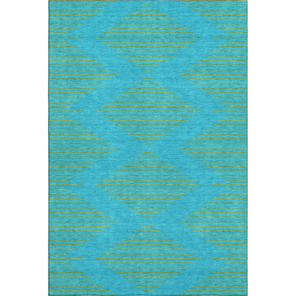 HomeRoots 9' X 12' Vibrant Aqua and Lime Green Geometric Washable Area Rug with UV Protection for Style & Durability 679791