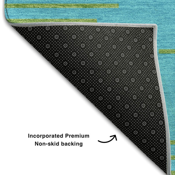 HomeRoots 9' X 12' Vibrant Aqua and Lime Green Geometric Washable Area Rug with UV Protection for Style & Durability 679791