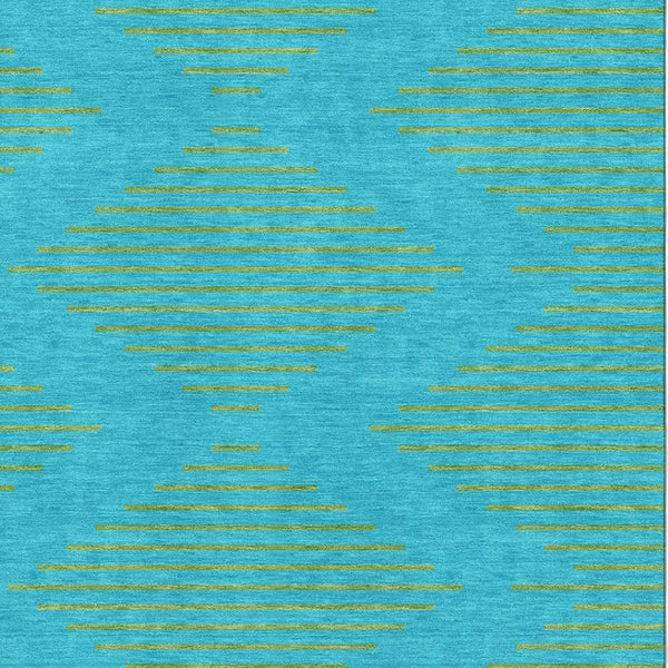 HomeRoots 9' X 12' Vibrant Aqua and Lime Green Geometric Washable Area Rug with UV Protection for Style & Durability 679791