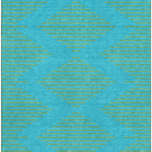 HomeRoots 9' X 12' Vibrant Aqua and Lime Green Geometric Washable Area Rug with UV Protection for Style & Durability 679791