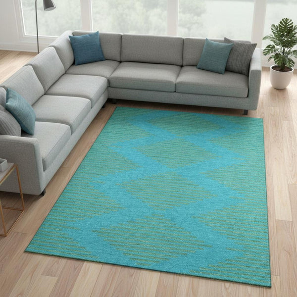 HomeRoots 10' X 14' Contemporary Aqua & Lime Green Geometric Area Rug with UV Protection & Easy Care Features 679792