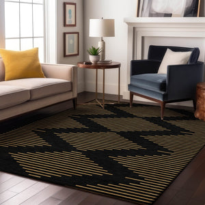 HomeRoots 5' X 8' Black And Gold Geometric Area Rug – Stylish, Washable, UV-Protected for High-Traffic Spaces 679794