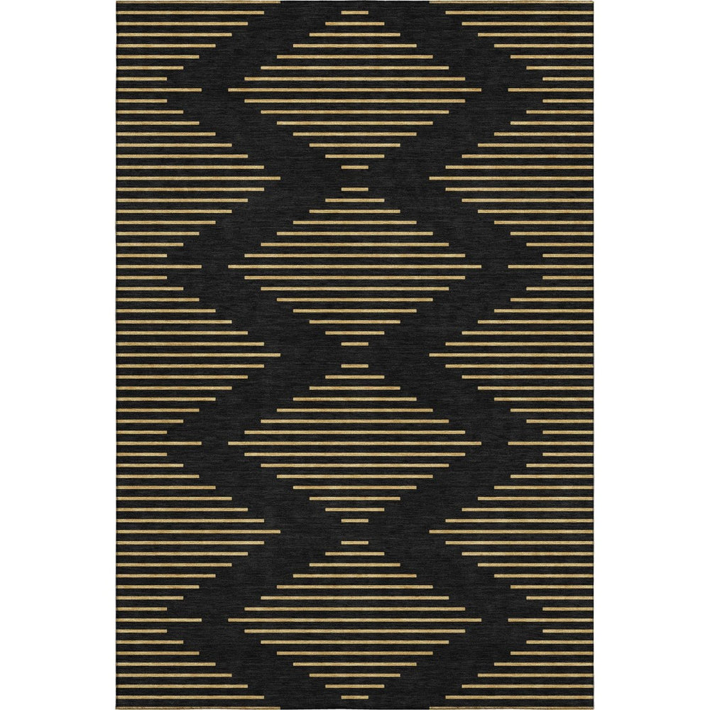 HomeRoots 5' X 8' Black And Gold Geometric Area Rug – Stylish, Washable, UV-Protected for High-Traffic Spaces 679794