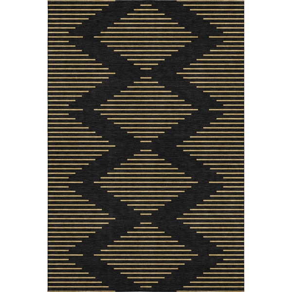 HomeRoots 5' X 8' Black And Gold Geometric Area Rug – Stylish, Washable, UV-Protected for High-Traffic Spaces 679794