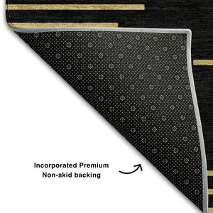 HomeRoots 5' X 8' Black And Gold Geometric Area Rug – Stylish, Washable, UV-Protected for High-Traffic Spaces 679794