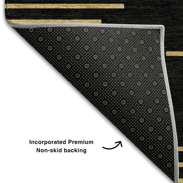 HomeRoots 5' X 8' Black And Gold Geometric Area Rug – Stylish, Washable, UV-Protected for High-Traffic Spaces 679794