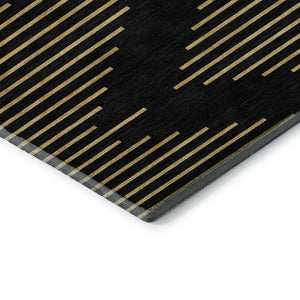 HomeRoots 5' X 8' Black And Gold Geometric Area Rug – Stylish, Washable, UV-Protected for High-Traffic Spaces 679794