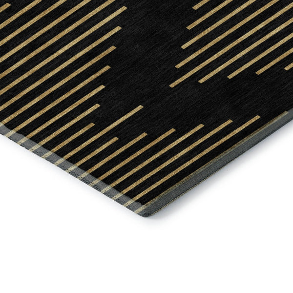 HomeRoots 5' X 8' Black And Gold Geometric Area Rug – Stylish, Washable, UV-Protected for High-Traffic Spaces 679794