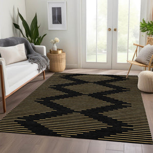HomeRoots 5' X 8' Black And Gold Geometric Area Rug – Stylish, Washable, UV-Protected for High-Traffic Spaces 679794