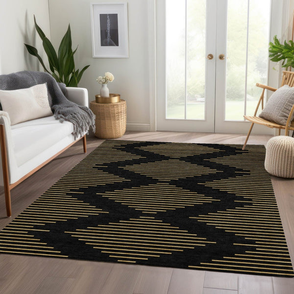 HomeRoots 5' X 8' Black And Gold Geometric Area Rug – Stylish, Washable, UV-Protected for High-Traffic Spaces 679794
