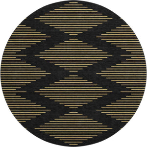 HomeRoots 8' Black and Gold Geometric Round Rug - Washable, UV Protected, Durable for High-Traffic Areas 679795