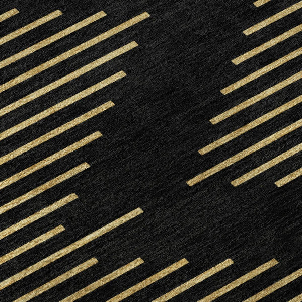 HomeRoots 8' Black and Gold Geometric Round Rug - Washable, UV Protected, Durable for High-Traffic Areas 679795