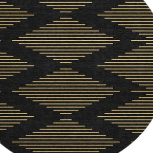 HomeRoots 8' Black and Gold Geometric Round Rug - Washable, UV Protected, Durable for High-Traffic Areas 679795