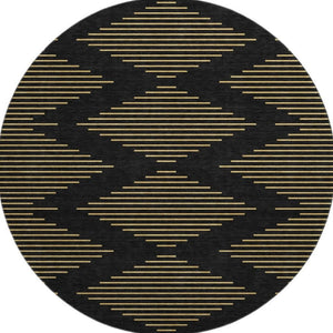 HomeRoots 8' Black and Gold Geometric Round Rug - Washable, UV Protected, Durable for High-Traffic Areas 679795