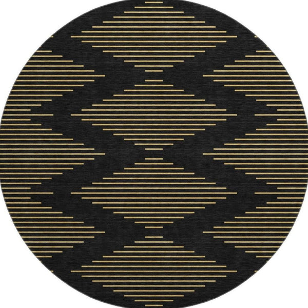 HomeRoots 8' Black and Gold Geometric Round Rug - Washable, UV Protected, Durable for High-Traffic Areas 679795