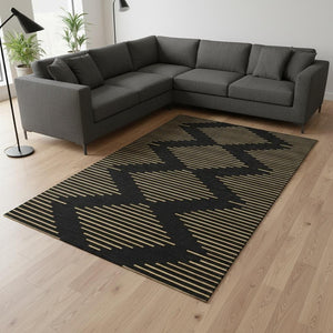 HomeRoots 8' X 10' Black and Gold Geometric Area Rug - Washable, Stain-Resistant, UV-Protected for Modern Spaces 679796