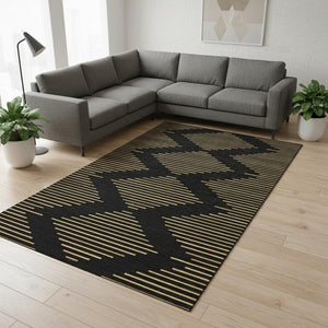 HomeRoots 10' X 14' Black and Gold Geometric Washable Area Rug - UV Protected, Stylish & Durable for Any Space 679798