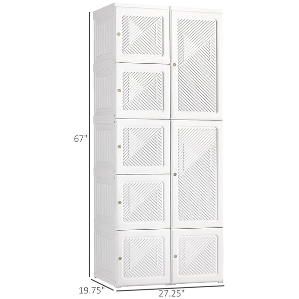 English Elm Homcom Portable Wardrobe Closet With 8 Cubes & Hanging Rod - Lightweight, Easy Setup & Dust-Resistant! W2225P173981