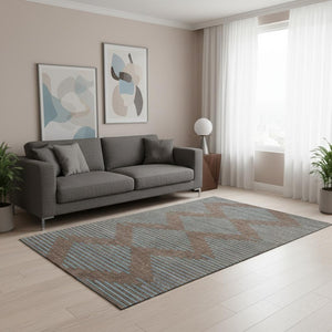 HomeRoots 5' X 8' Stylish Brown and Sky Blue Geometric Washable Area Rug with UV Protection for Modern Spaces 679800