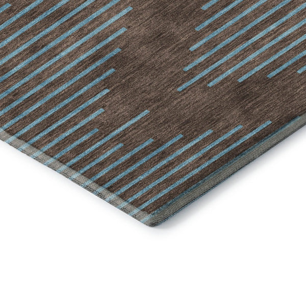 HomeRoots 5' X 8' Stylish Brown and Sky Blue Geometric Washable Area Rug with UV Protection for Modern Spaces 679800