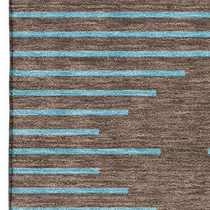 HomeRoots 5' X 8' Stylish Brown and Sky Blue Geometric Washable Area Rug with UV Protection for Modern Spaces 679800