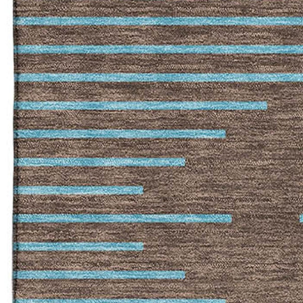HomeRoots 5' X 8' Stylish Brown and Sky Blue Geometric Washable Area Rug with UV Protection for Modern Spaces 679800