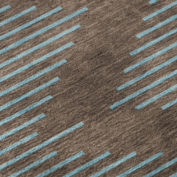 HomeRoots 8' Brown and Sky Blue Geometric Washable Round Rug - Durable, UV-Protected, Stylish for Any Space 679801