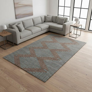 HomeRoots 8' X 10' Stylish Geometric Washable Area Rug in Brown & Sky Blue - UV Resistant & Stain-Repellent! 679802