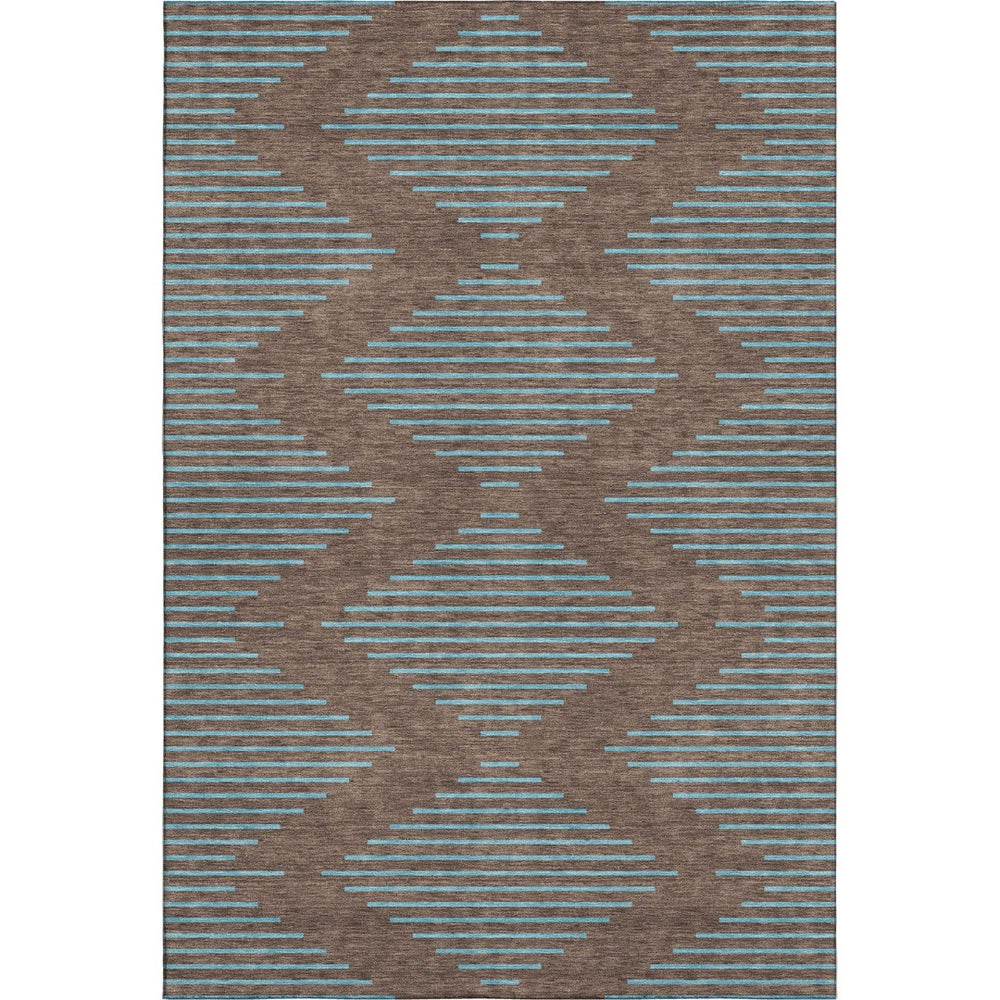 HomeRoots 9' X 12' Geometric Washable Area Rug in Brown & Sky Blue - UV Protected, Stain Resistant & Durable 679803