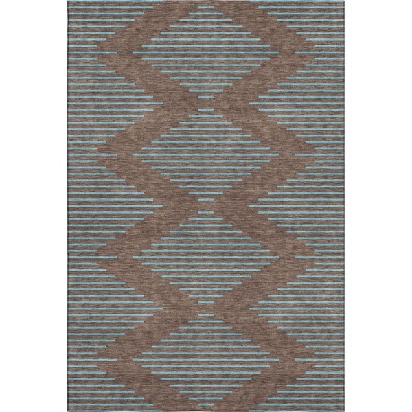 HomeRoots 10' X 14' Stylish Brown & Sky Blue Geometric Area Rug - Washable, UV Protected, Durable Design! 679804
