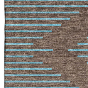 HomeRoots 10' X 14' Stylish Brown & Sky Blue Geometric Area Rug - Washable, UV Protected, Durable Design! 679804