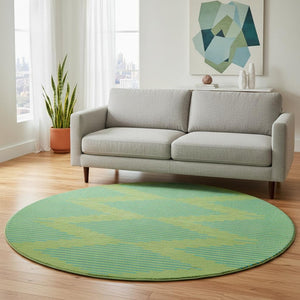 HomeRoots 8' Green And Teal Geometric Round Rug - Washable, UV Protected, Durable, Ideal for Homes with Kids & Pets 679807