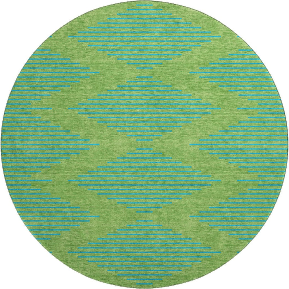 HomeRoots 8' Green And Teal Geometric Round Rug - Washable, UV Protected, Durable, Ideal for Homes with Kids & Pets 679807