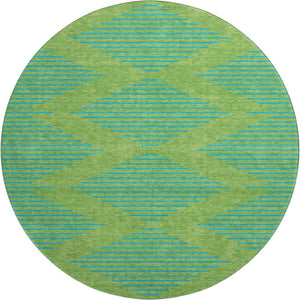 HomeRoots 8' Green And Teal Geometric Round Rug - Washable, UV Protected, Durable, Ideal for Homes with Kids & Pets 679807
