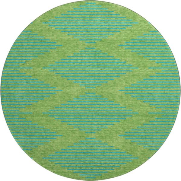 HomeRoots 8' Green And Teal Geometric Round Rug - Washable, UV Protected, Durable, Ideal for Homes with Kids & Pets 679807