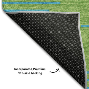 HomeRoots 8' Green And Teal Geometric Round Rug - Washable, UV Protected, Durable, Ideal for Homes with Kids & Pets 679807