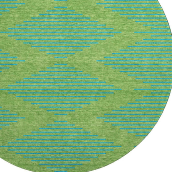 HomeRoots 8' Green And Teal Geometric Round Rug - Washable, UV Protected, Durable, Ideal for Homes with Kids & Pets 679807
