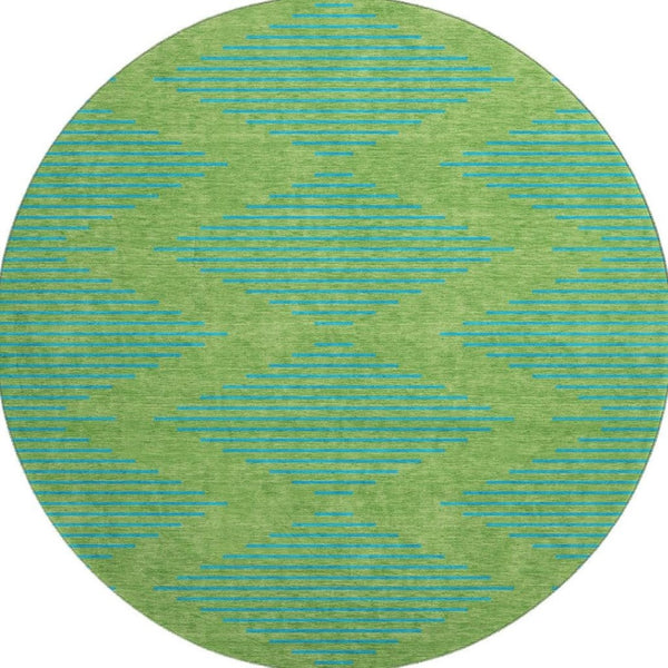 HomeRoots 8' Green And Teal Geometric Round Rug - Washable, UV Protected, Durable, Ideal for Homes with Kids & Pets 679807