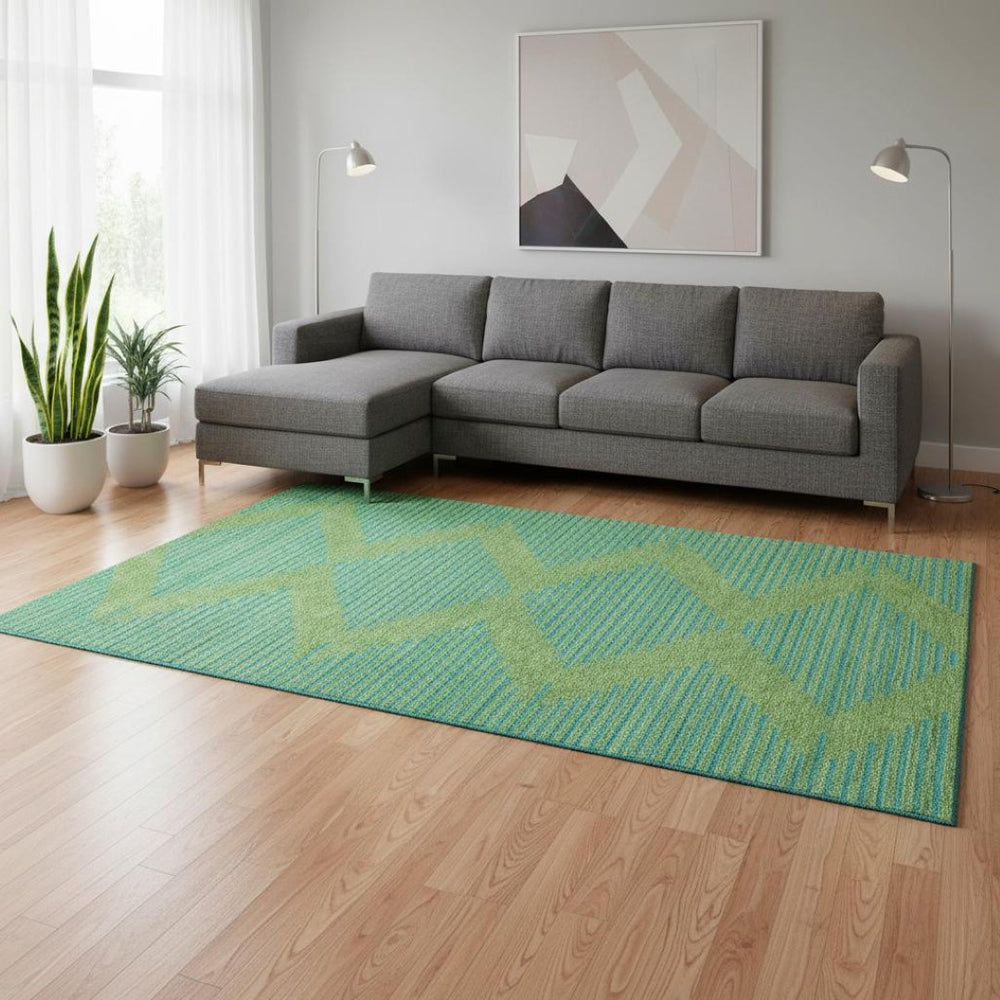 HomeRoots 8' X 10' Stylish Green and Teal Geometric Washable Area Rug with UV Protection for High Traffic Homes 679808